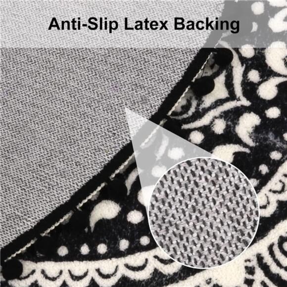 Uphome Boho Round Rug for Living Room 4' Circular Black Mandala Area Rug - Picture 2 of 7